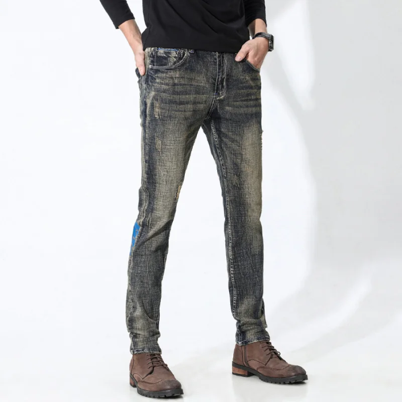 

JXN805 European retro jeans men tide ins Slim long trousers men's trend versatile high quality elasticity