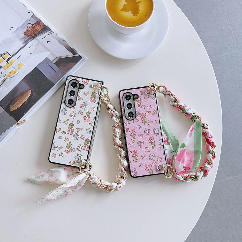 For Xiaomi Mix Fold 3 Fashion Fresh Flower Scarf Portable Chain Strap Phone Case Cover