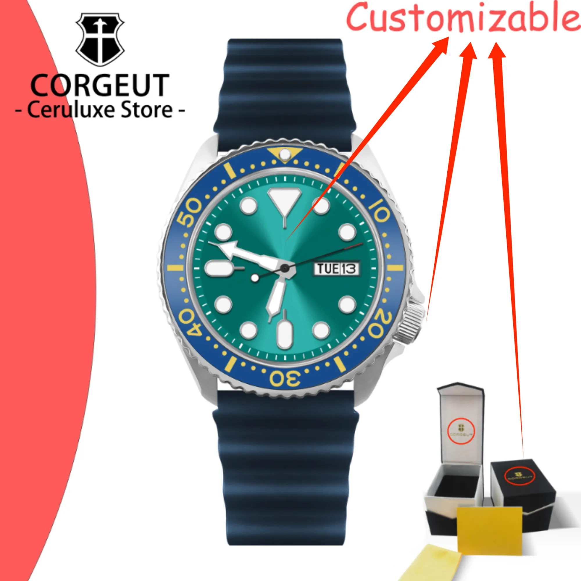 CUSTOM Logo Vintage Diver Watch Mechanical Men Watches 100M Waterproof Luminous Diving NH36 Automatic Movement Steel Watches