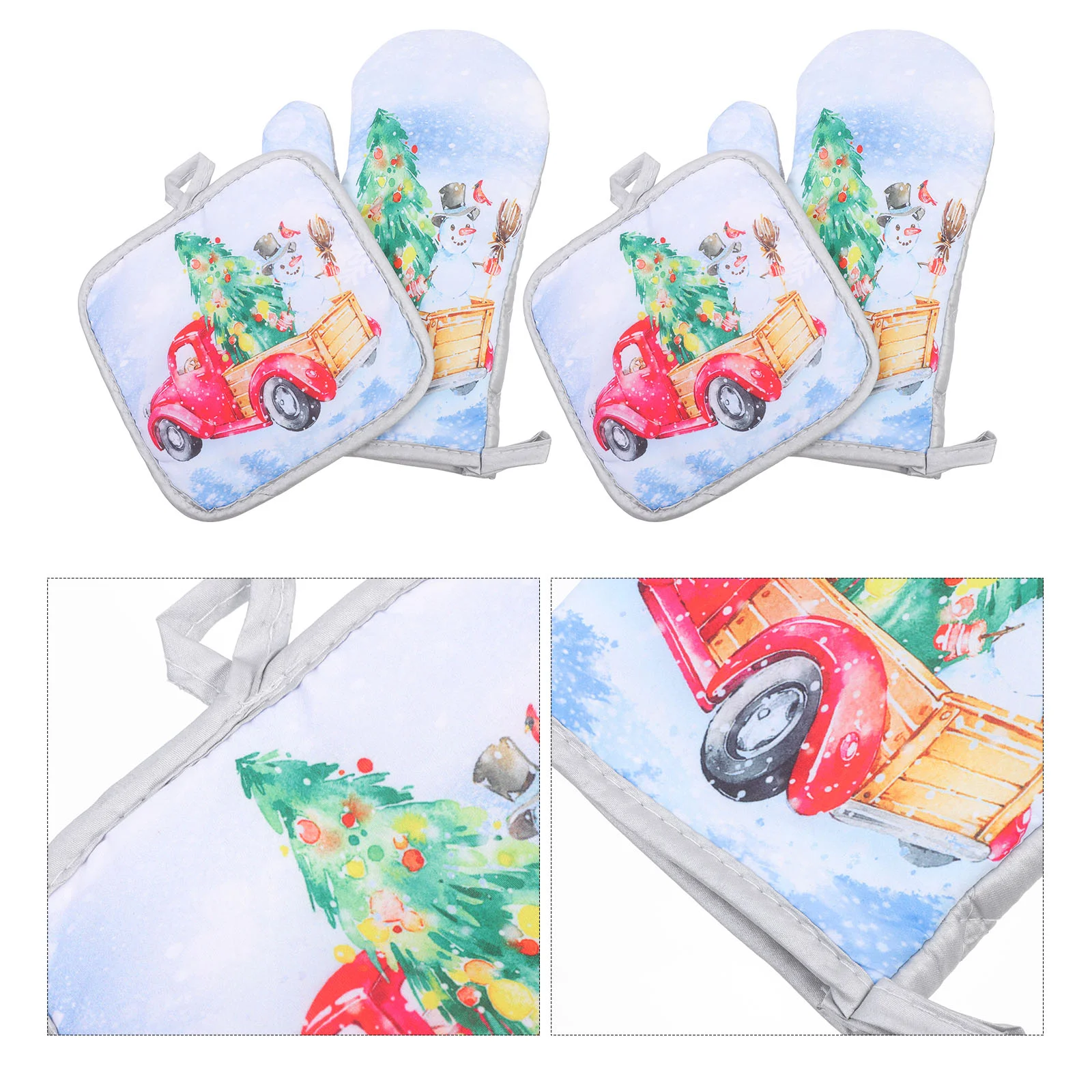 

2 Sets Gloves Christmas Oven Mitts Nonslip Xmas Decorative Table Mat Anti-scald for Cooking Pad Kitchen Gadget