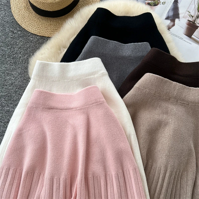 Damen-Strick-Minirock mit hoher Taille, plissierter Swing-Rock, Herbst-Winter, warm, weich, A-Linien-Rock, Damen-Freizeitkleidung, Alltagsbekleidung, Unterteil 644 – Detail 9