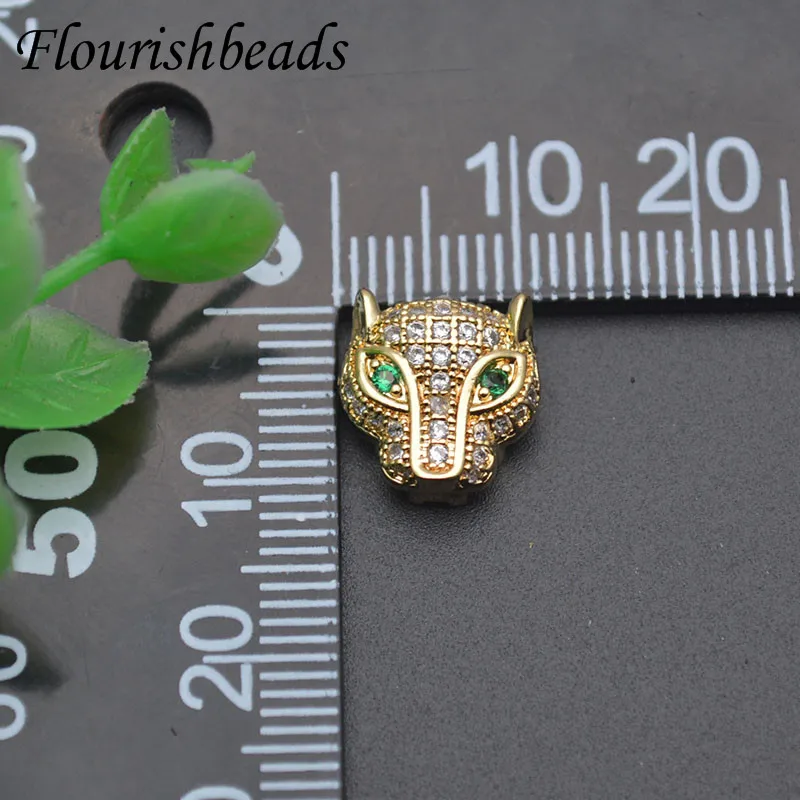 Wholesale 30pcs/lot Paved CZ Beads Leopard Head Metal Copper Animal Loose Beads Decora Charms for DIY Jewelry Making Parts
