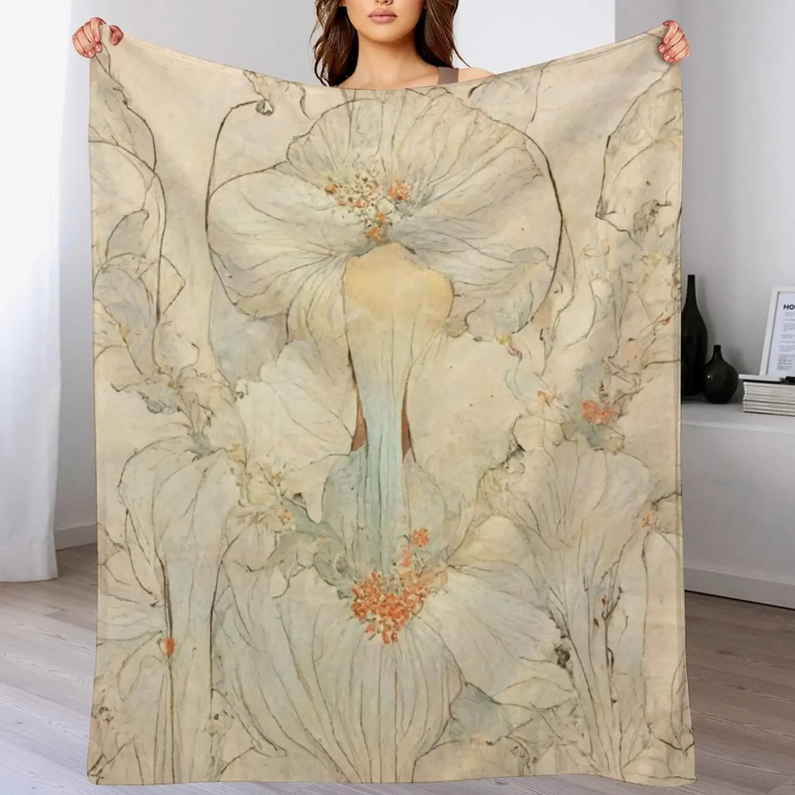 art nouveau style floral Pattern Throw Blanket Cozy Warm Blanket for Bed Room Decor