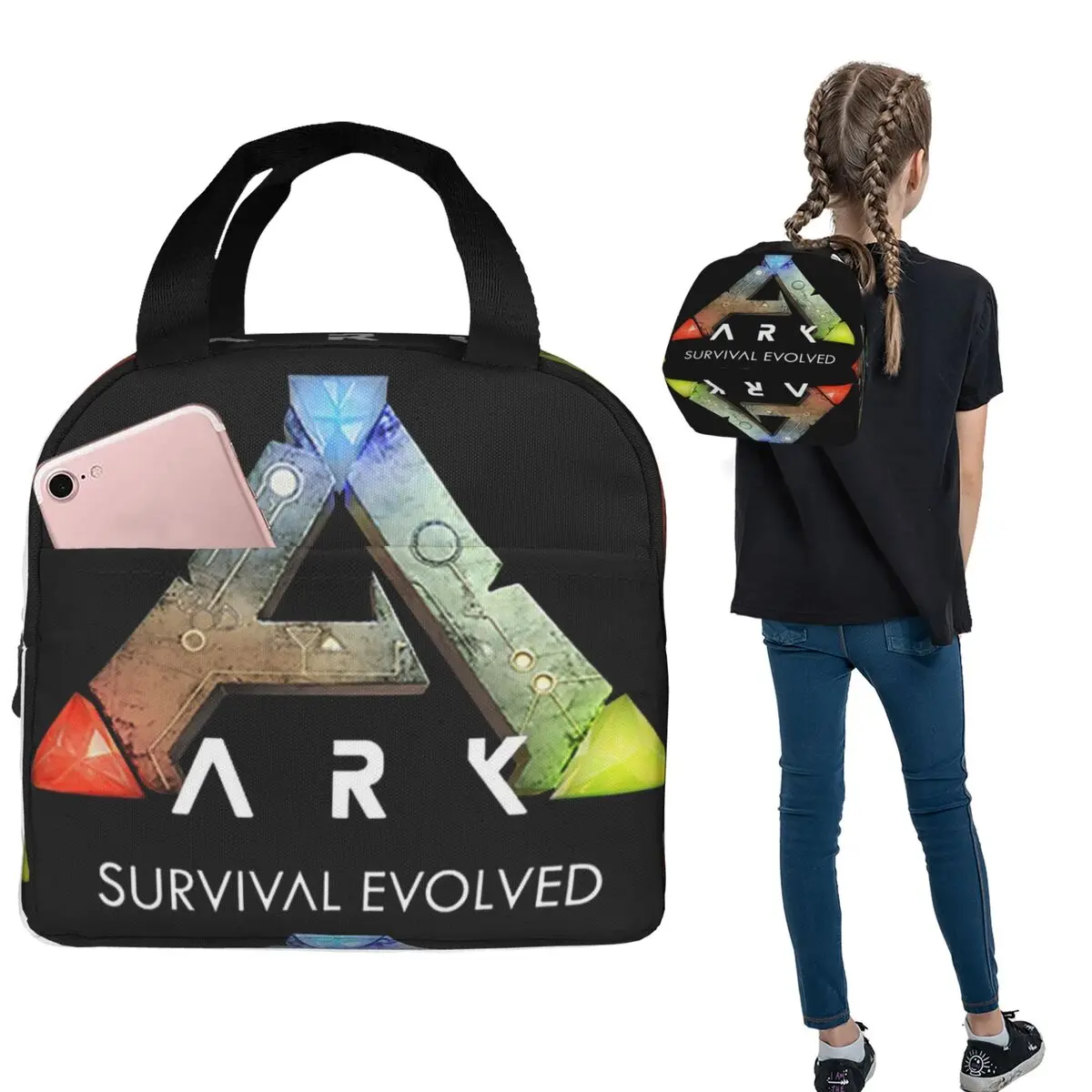 Ark Survival Evolved Sac à lunch isotherme noir pour femmes et enfants, boîtes à nourriture portables, sac fourre-tout thermique pour boîte à lunch