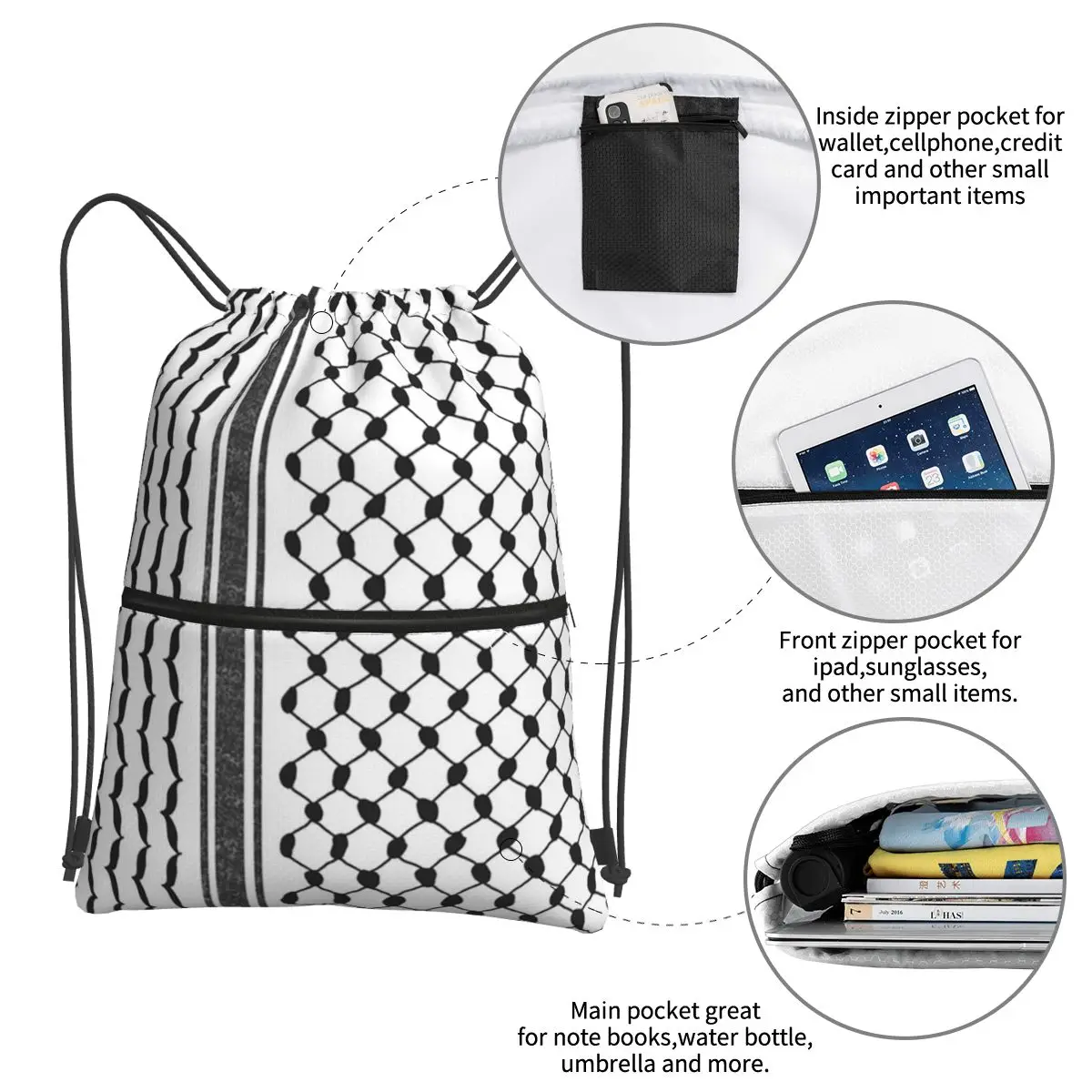 Hattah (Keffiyeh) Portable Backpacks Drawstring Bag Multi-function Drawstring Bundle Pocket Shoes Bags For Travel Man Woman