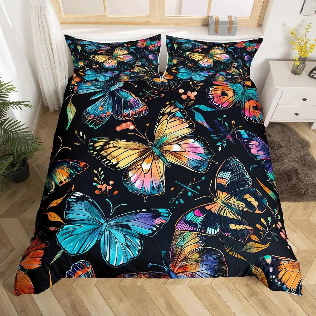 Butterfly Duvet Cover Blue Butterflies Bedding Set Girls Flying Butterfly Comforter Cover Animal Quilt Cover with 2 Pillow Case