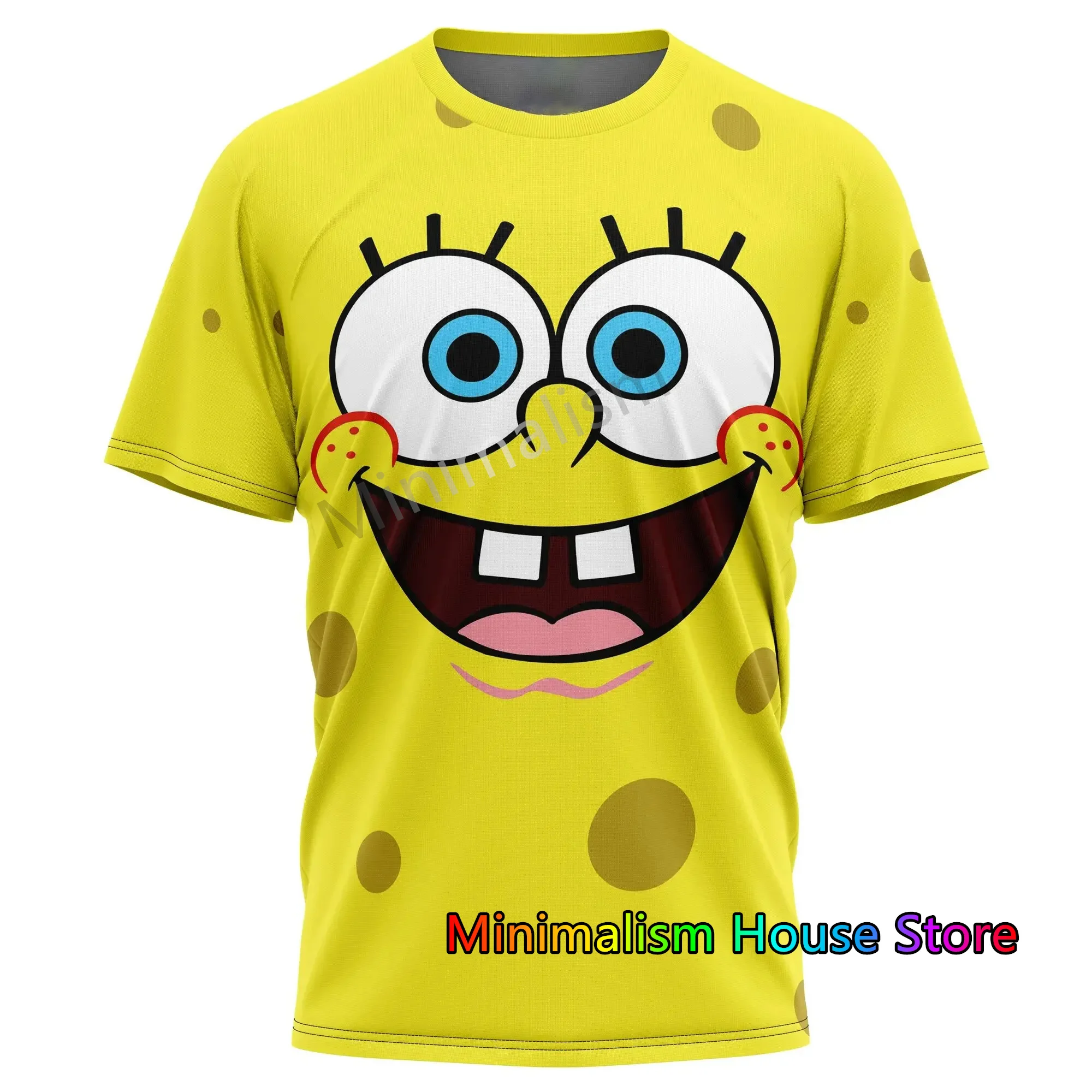 2024 Summer New Men's 3D Printed SpongeBob SquarePants Short Sleeve T-Shirt Round Neck Sports Casual Oversized Kids/Adult Tops