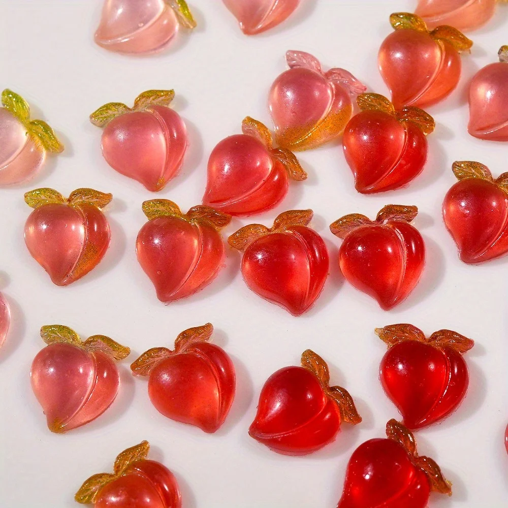 

50 шт., аксессуары для дизайна ногтей в форме арбуза, меняющие цвет, красный персик, маленькие аксессуары для ногтей в форме сердца, украшение
