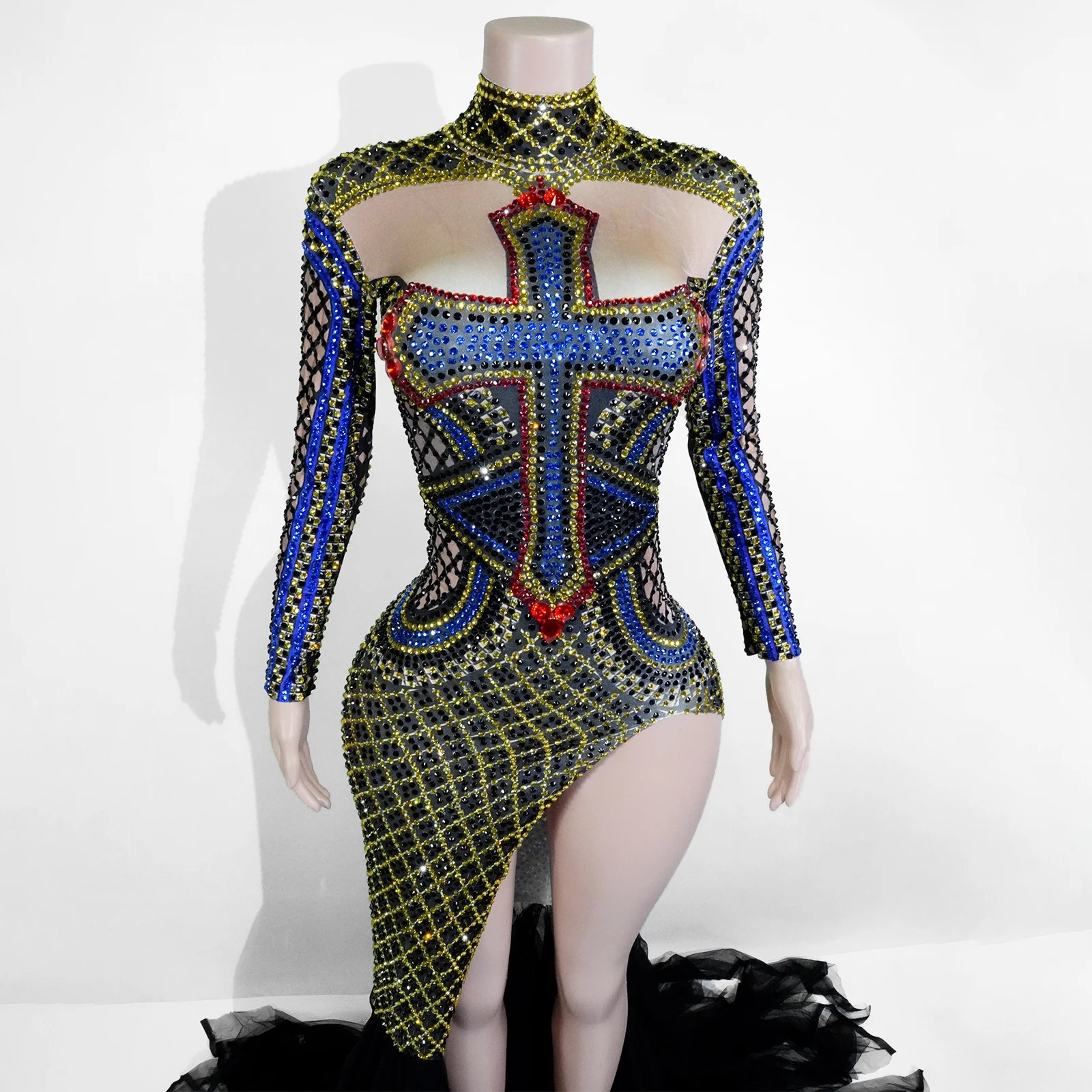 Women Sexy Stage Rhinestones Bar Singer Dress Prom Gown Drag Queen Club Party Birthday Special Ocassion Sexy Festival Costume