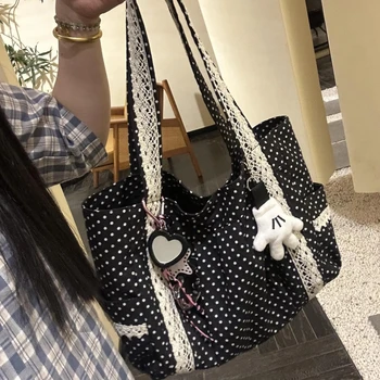 Women Shoulder Bag For Korean Vintage Canvas Cute Lace Large Capacity Tote Multi Pocket…