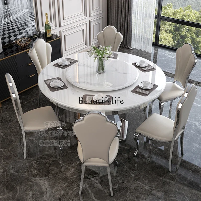 Mild Luxury Marble Dining Table Modern Simple Home Large and Small Apartment Type round Dining Table with Turntable
