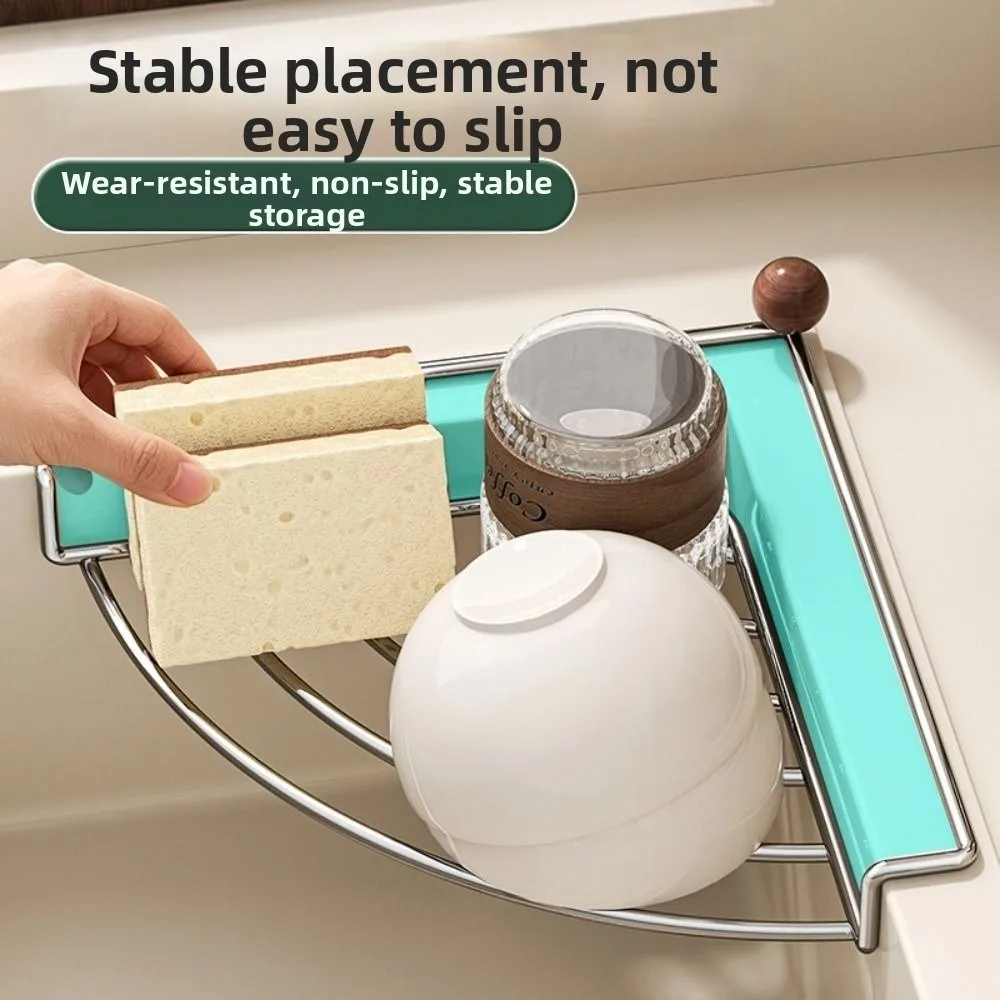 Stainless Steel Sink Corner Rack Waterproof Punch-free Dish Drying Rack Hollowed Quick Water Drainage Sink Storage Holder