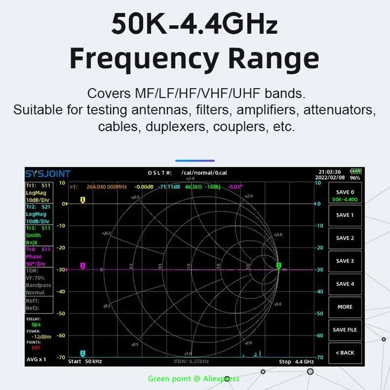 7-inch IPS Large Screen SV4401A Handheld Vector Network Analyzers 50KHz-4.4GHz HF VHF UHF VNA Tester Kits 100db Dynamic NanoVNA