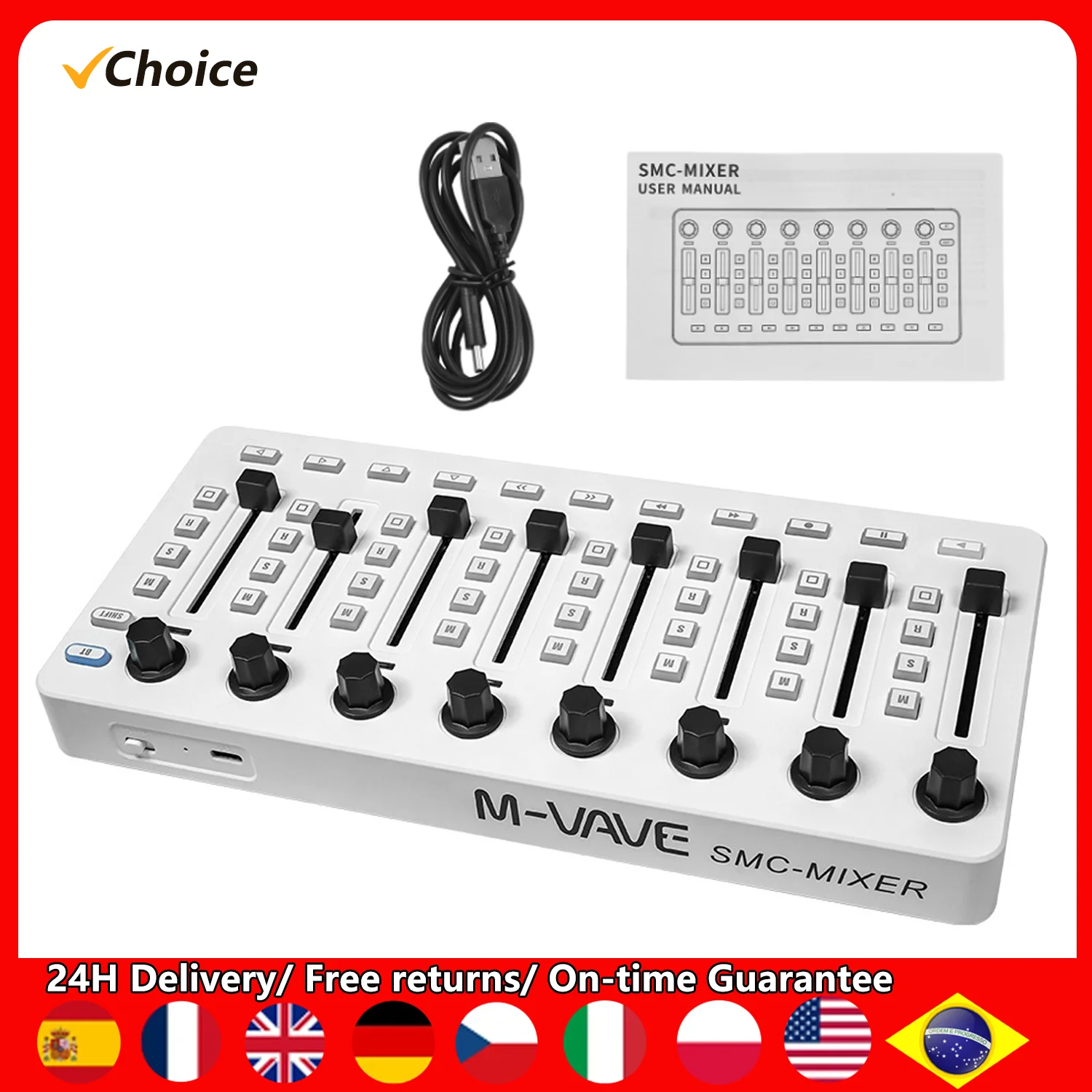 M-VAVE SMC-Mixer Wireless MIDI Controller Mixing Console BT Connection USB Controller Mixer for Most Electroacoustic Instruments