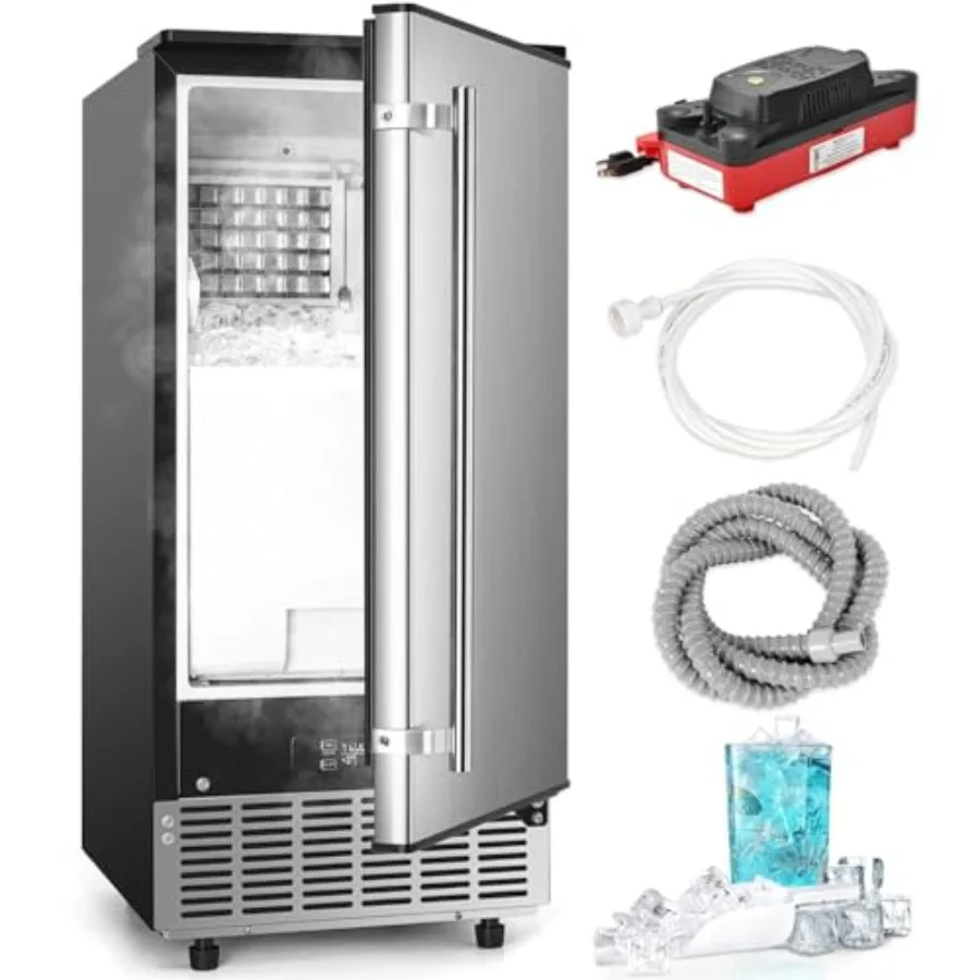 

Commercial under counter ice maker machine, stainless steel, silver, 100 lbs/day output with 24 lbs storage, self-cleaning and