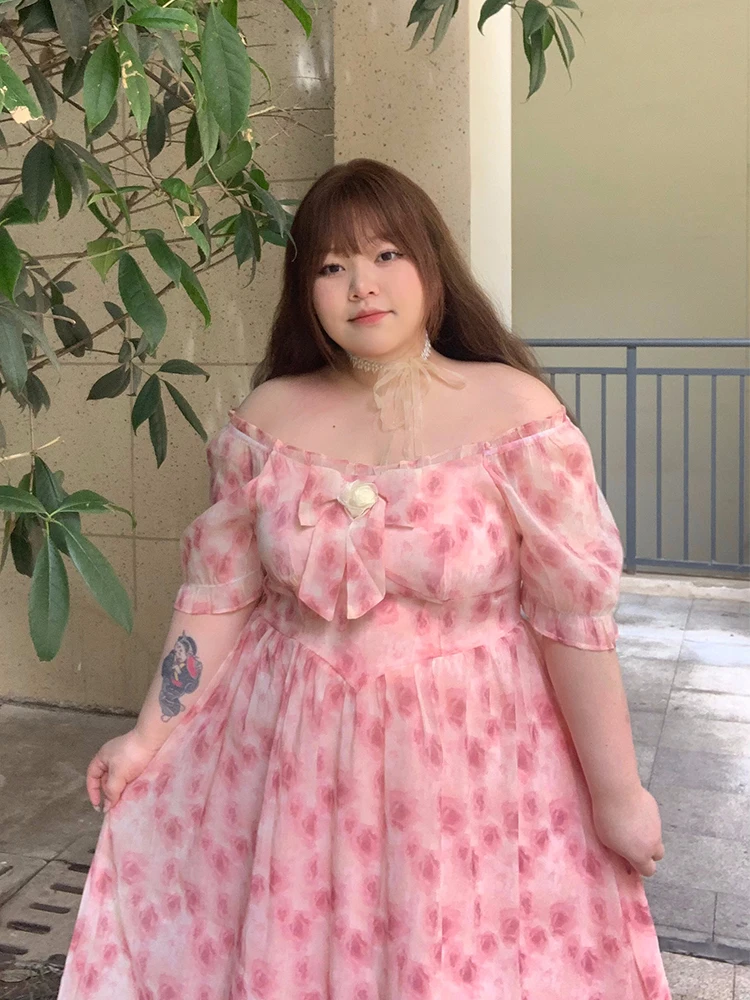 

Новая летняя юбка А-силуэта с цветочным принтом и квадратным вырезом, с завязками, для полных женщин, с завышенной талией, в стиле Soft Candy