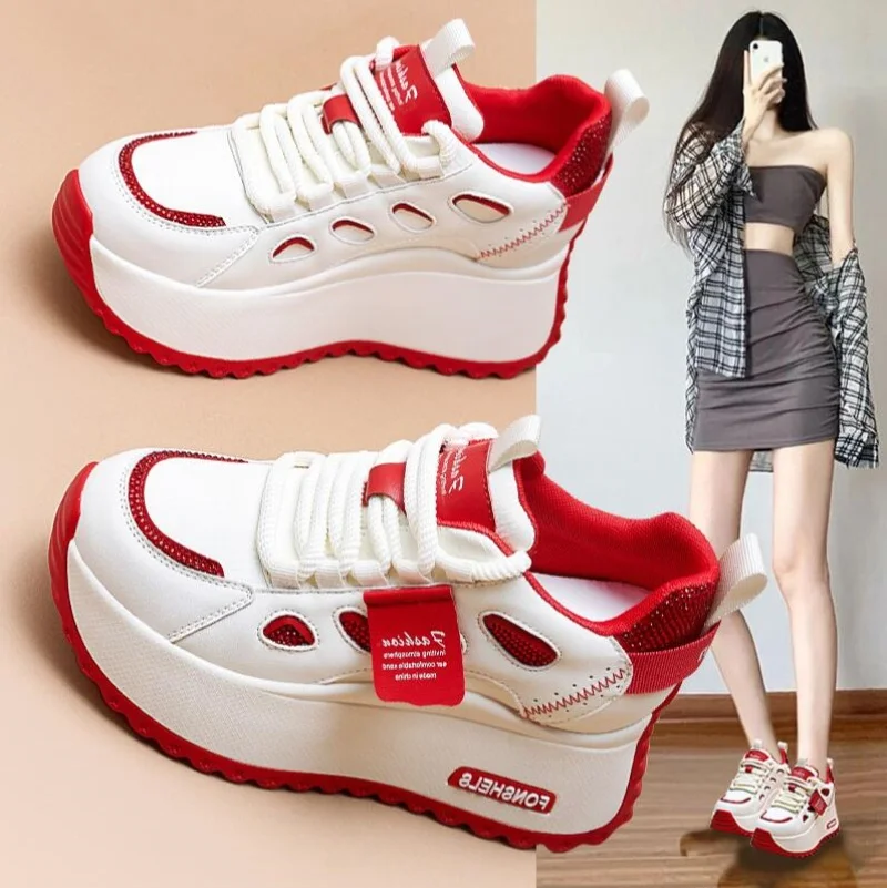 الخريف 7 سنتيمتر جلد طبيعي مريح تنفس مخفي كعب كتلة الشقق لوح تزلُّج منصة إسفين أحذية رياضية مبركن أحذية مكتنزة