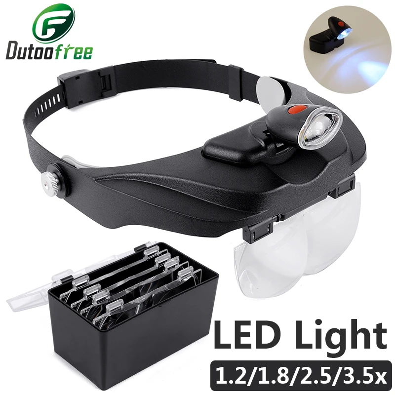 Headband Magnifier Multi-functional Removable LED light Magnifier Magnifying Glass 1.2x 1.8x 2.5x 3.5x Magnifier Repair Tool