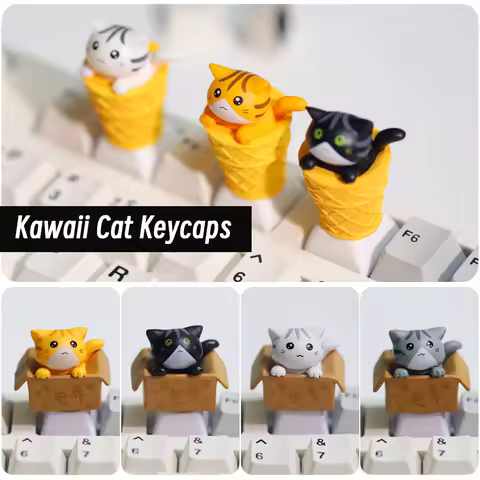 Cute Cat Key Cap Cartoon Handmade Mechanical Keyboard Caps Accessories Personalized Cherry MX Artisan Custom Pink PBT Keycap