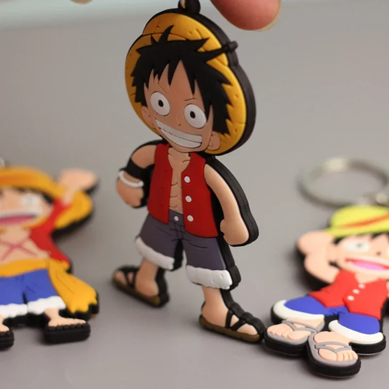 One Piece Anime Keychain Accessories Cartoons Luffy Zoro Action Figures Rubber Keyring for Car Keys Charms Key Chain Toys Gifts