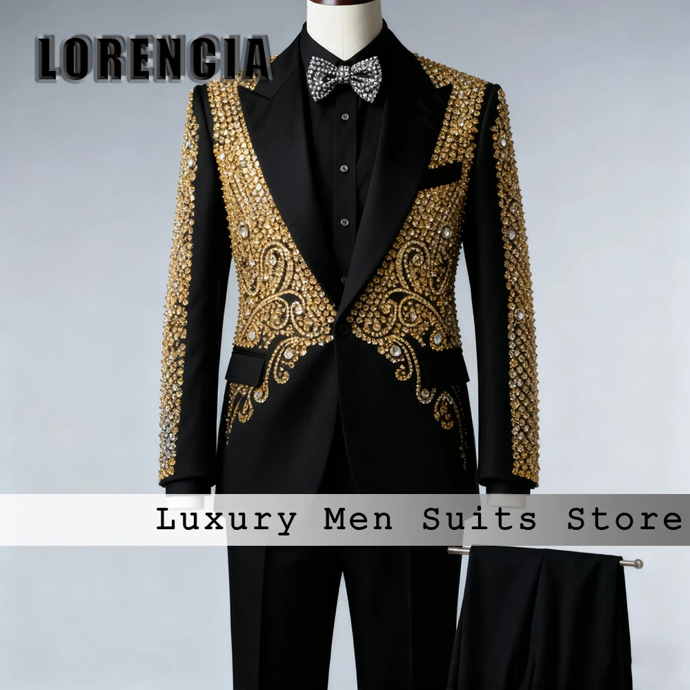 

Sparkling Rhinestone Male Suits 2 Pieces Luxury Crystal Tuxedos for Wedding Groom Customized Blazer Pants trajes para hombre