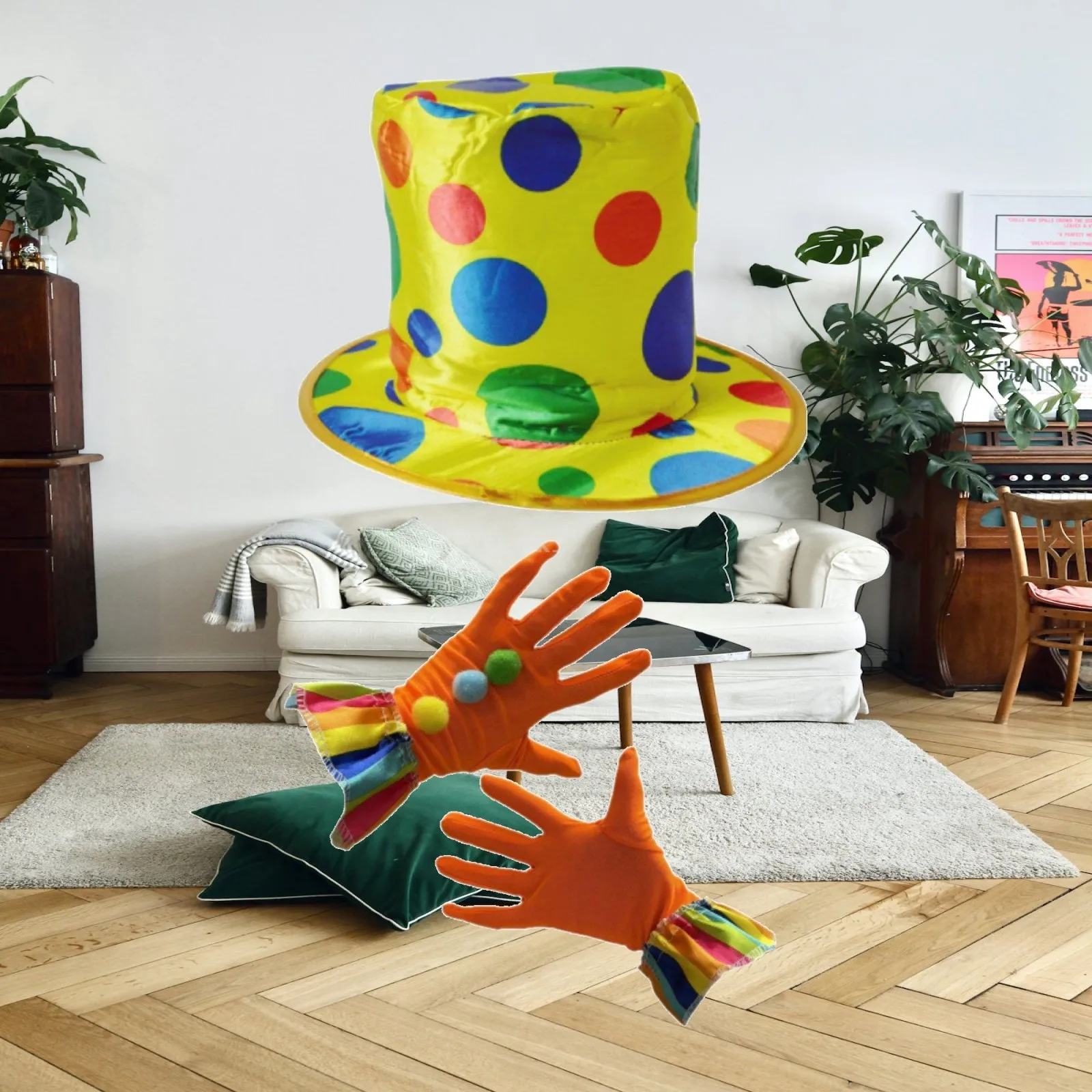 Clown-Style High Hat Flat Brim Dressing Up Item Cylindrical Crown