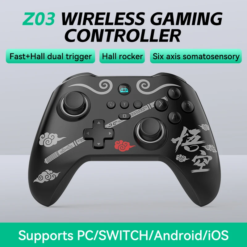

Беспроводной игровой контроллер Z03 для PS4/PS3, Switch/PC/iOS/Android с двойным джойстиком Hall, 6-осевым гироскопом и функцией AUTO One-Click Gamepad