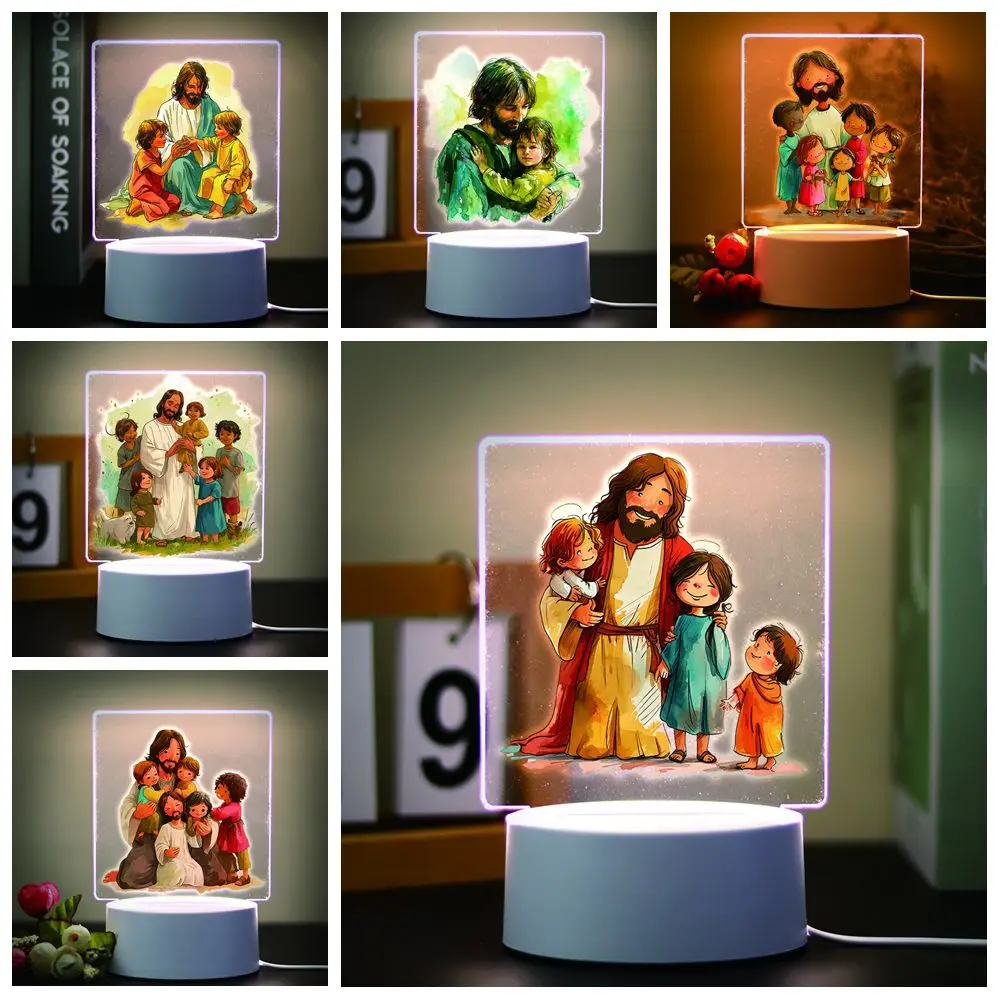 1pc Jesus Children Bedroom Decor 3D Lamp Bedside Rechargeable Night Lights Children\'S Christmas Gift Light