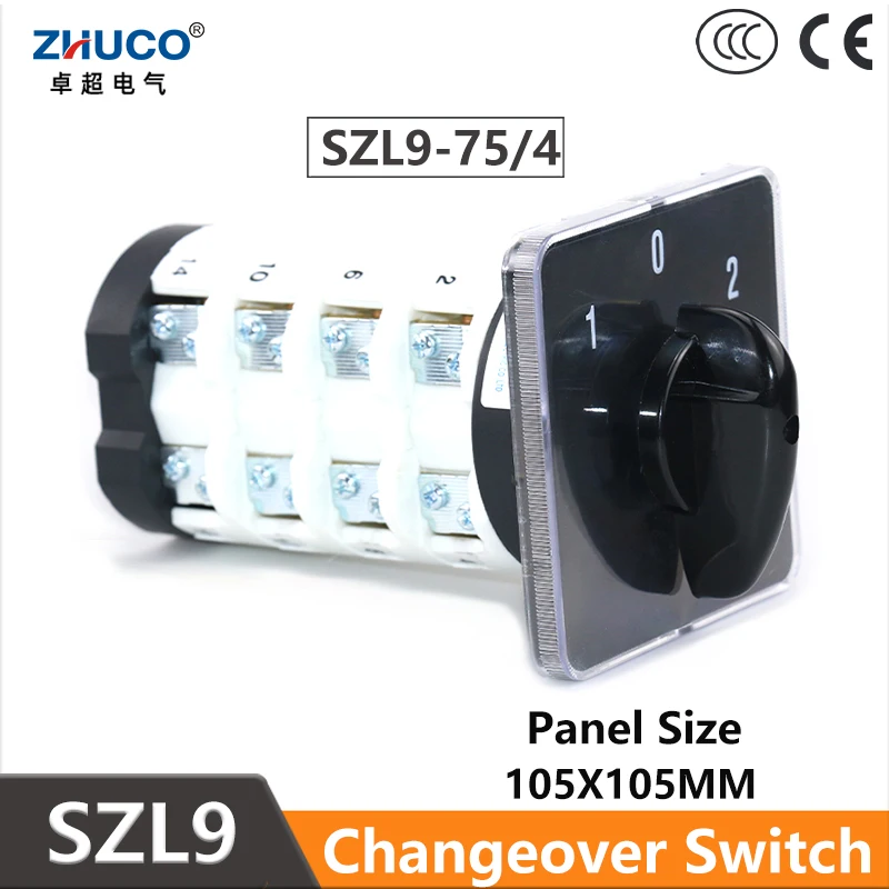 

ZHUCO SZL9-75/4 75A AC660V 16 Screws 4 Poles 1 0 2 SZL9 Series Lacthing Changeover Selector Universal Rotary Cam Switch