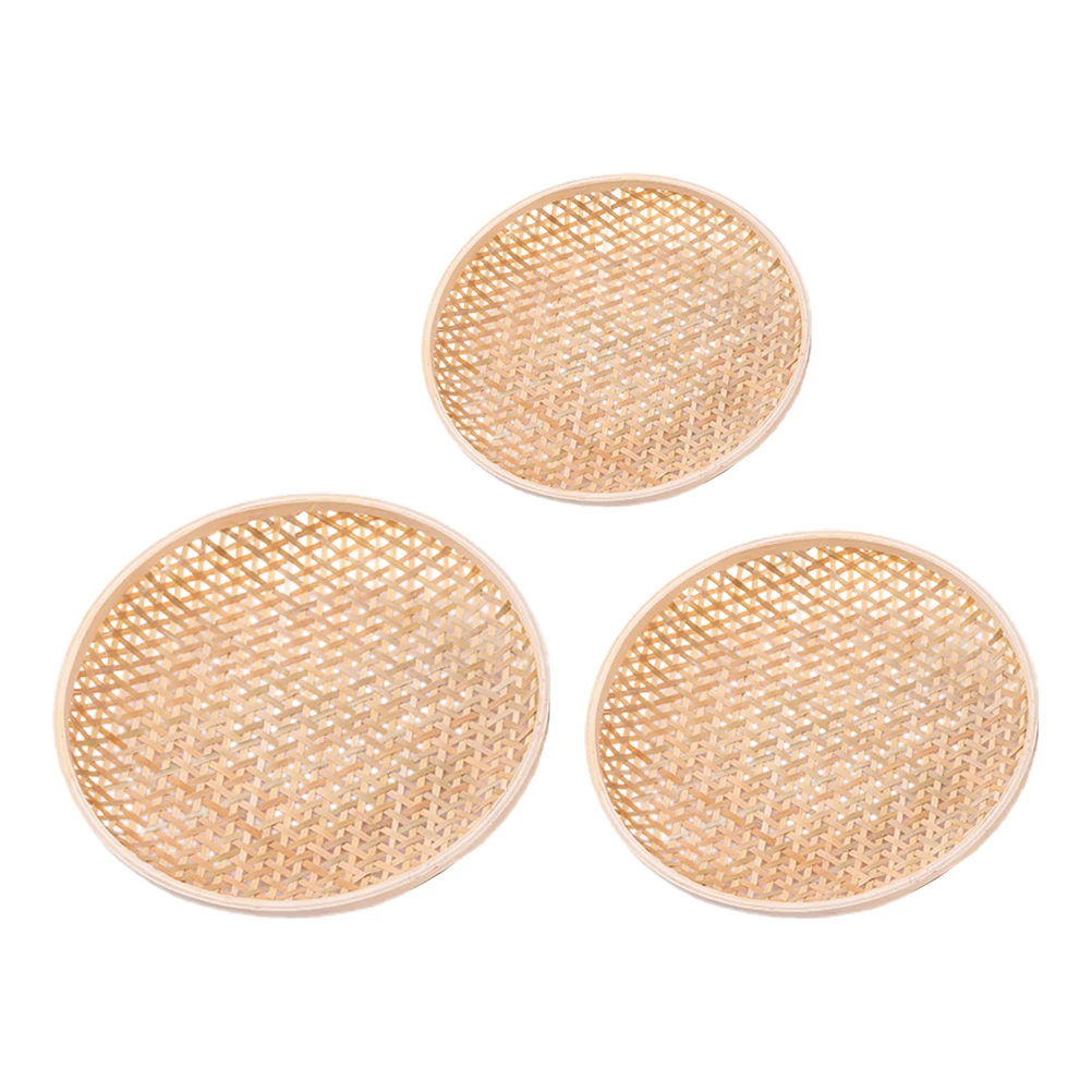 

3pcs Fruit Tray Round Wicker Hand Weave Platter Bamboo Storage Tray Handmade Home Party Kitchen Bar Utensils Fruit Plate
