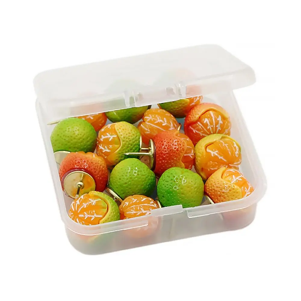 15Pcs Portable Creative Simulated Fruit Push Pins 3D Reusable Orange Pushpins Cute Multifunctional Thumb Tacks Stationery
