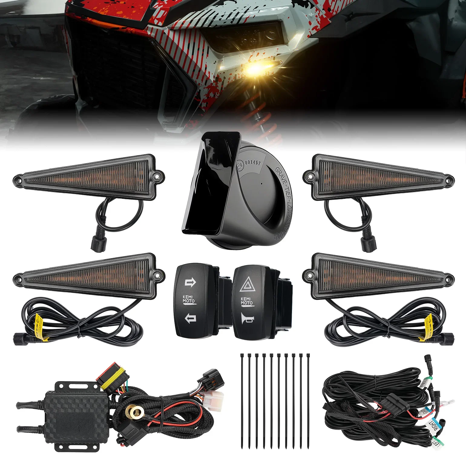 

Universal Turn Signal Kit with 110D Horn Pre-Wired UTV ATV Blinker with Rocker Switch Triangle Street Legal Turn Signals