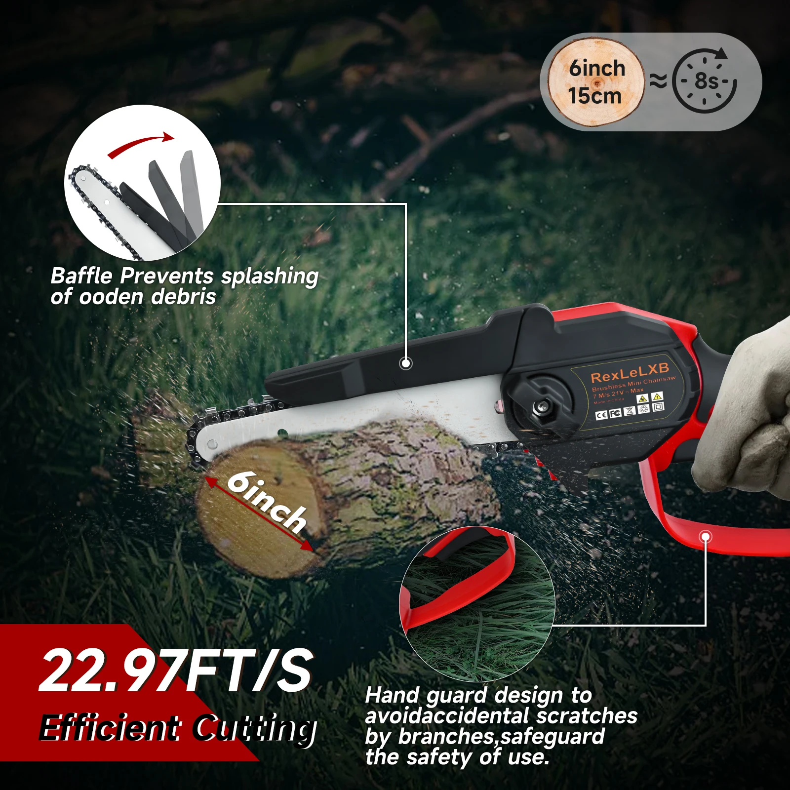 6 Inch 450W Cordless Chainsaw For Milwaukee 18/20V Li-ion Battery Woodworking Garden Tool Mini Handheld Electric Pruning Saw