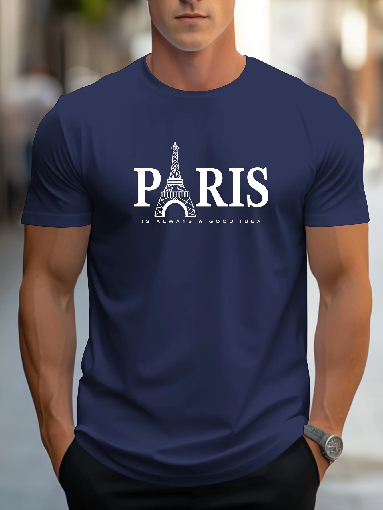 Summer Men's T Shirt Short Sleeve Paris Pattern Print Casual O-Neck Oversized Pullover Fashion Streetwear Male Clothing T-Shirts image 5