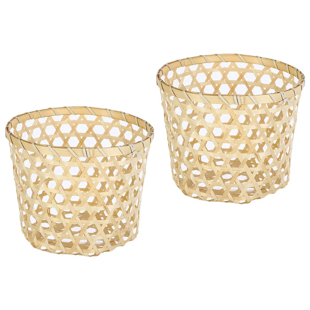 

2pcs Bamboo Storage Basket Fruit Drainage Container Snack Holders Small Baskets Home Woven Vegetable Bread
