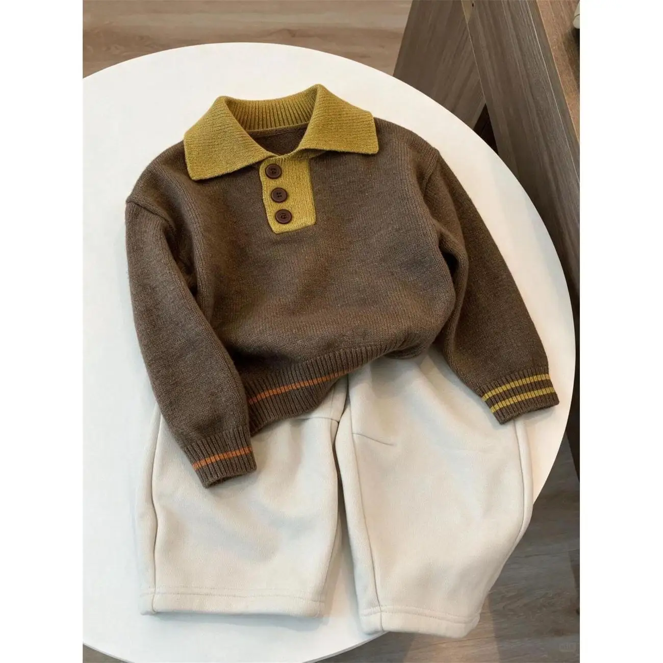Children Polo Sweater Autumn Winter New Boys Girls Knitted Pullover Top