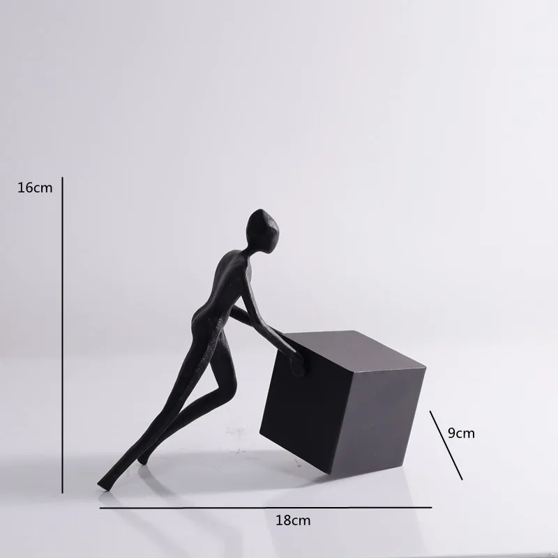 Zwart gietijzer, metalen figuursculpturen, abstracte geometrische blokfiguren, desktopfiguren, decoratieve ornamenten in de woonkamer