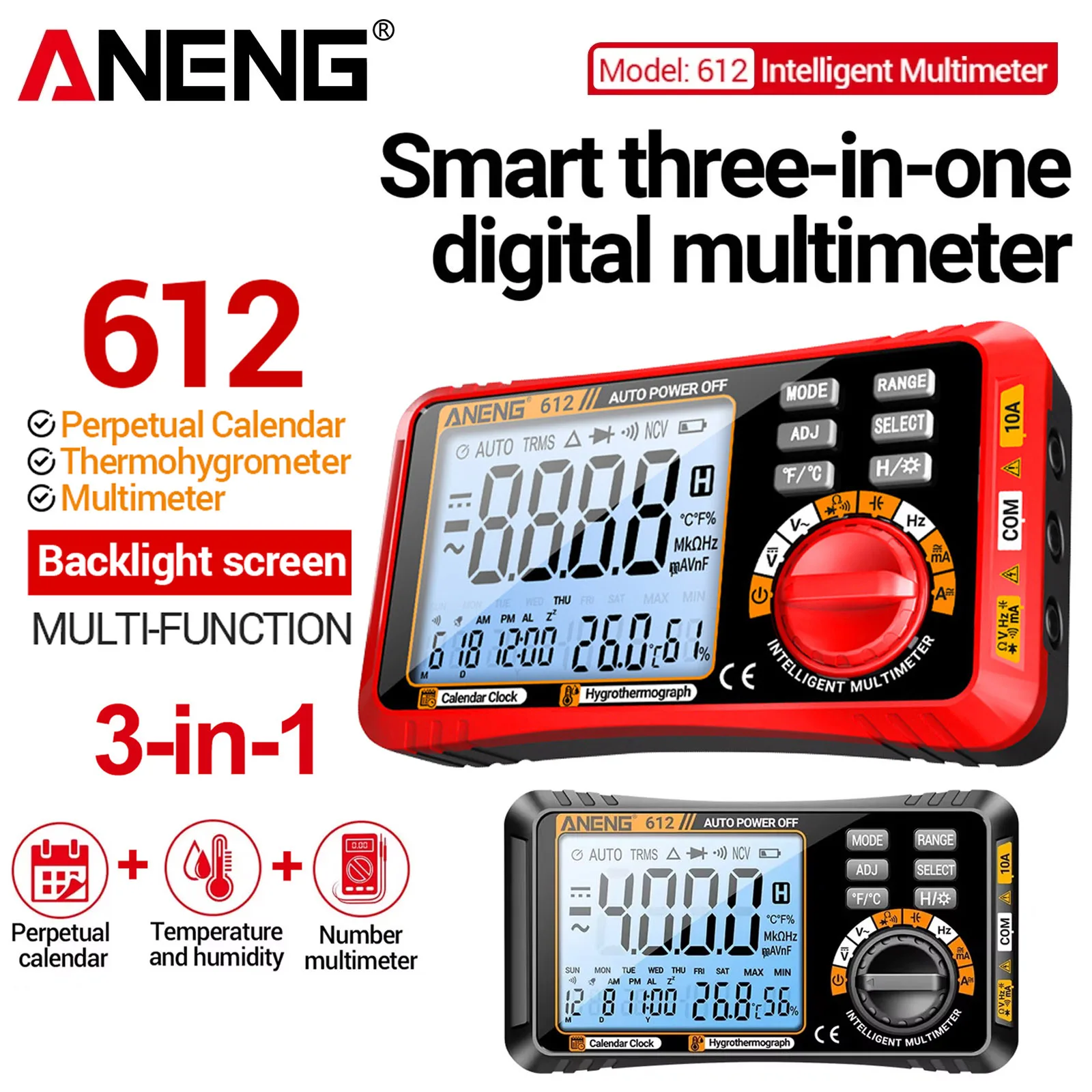 

ANENG Digital Multimeter Calendar Alarm Clock Instruments 3in1 AC/DC voltage current resistance overload protection Test Tools