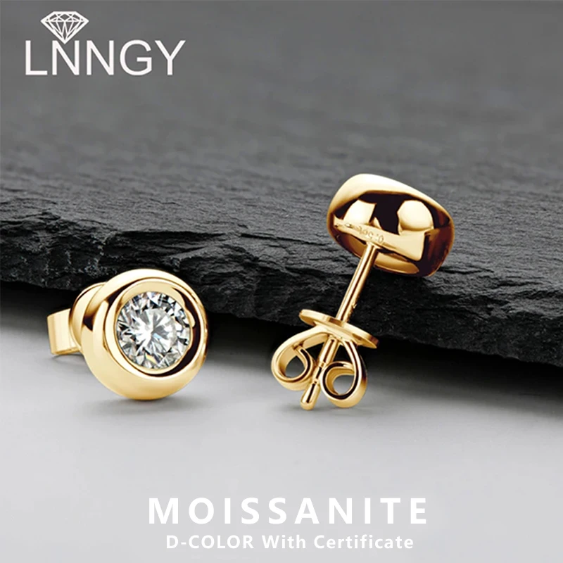 

Lnngy 0.5ct-1ct D Color Bezel Moissanite Earrings For Women 925 Sterling Silver Sparkling Piercing Stud Earring Fine Jewelry