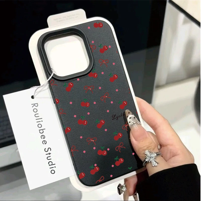 Чехол для OPPO Reno 13 14 12 11 10 Pro 13F 12F 11F 5G 7 4G 5 6 Lite 8T 7Z 8Z 8 Artistic Bow Cherry Leather Feeling Cover
