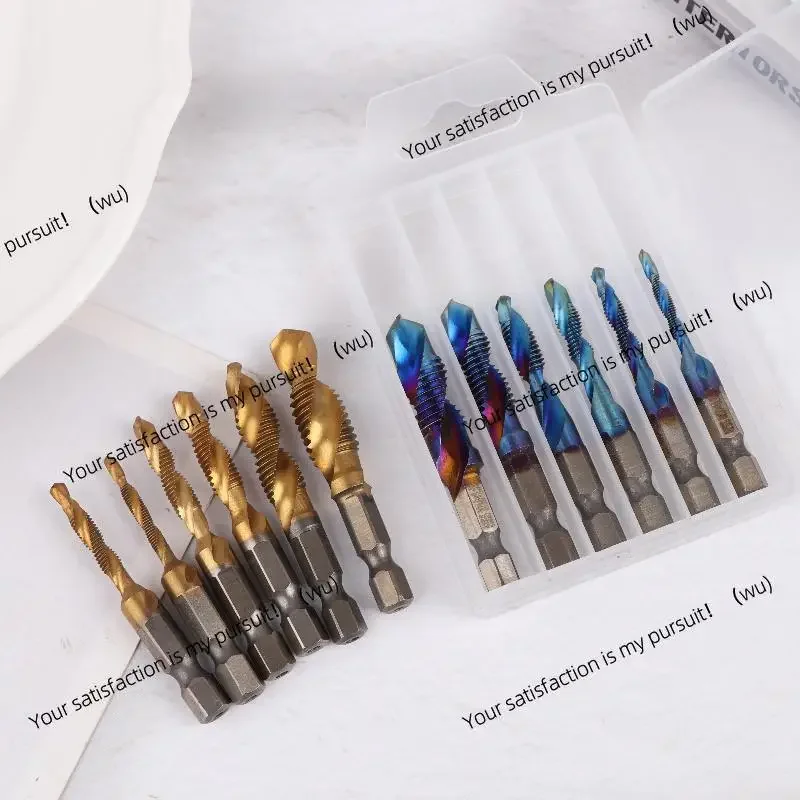 Blue M3/M4/M5/M6/M8/M10 Hand Tools Hex Shank Titanium Plated HSS Screw Thread Metric Tap Drill Bits Screw Machine Compound Tap view 4