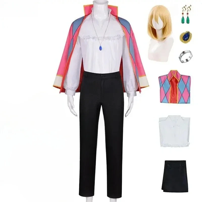 72th عواء تأثيري حلي شعر مستعار الرجال الزي الرسمي أنيمي هالوين ملابس معطف أقراط قلادة حلقة