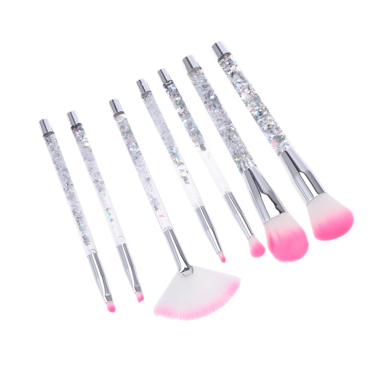 

7pcs Quicksand Makeup Brushes Set Pink Hair Silver Tube Women Daily Powder Brush Professional Use Cosmetics Tool