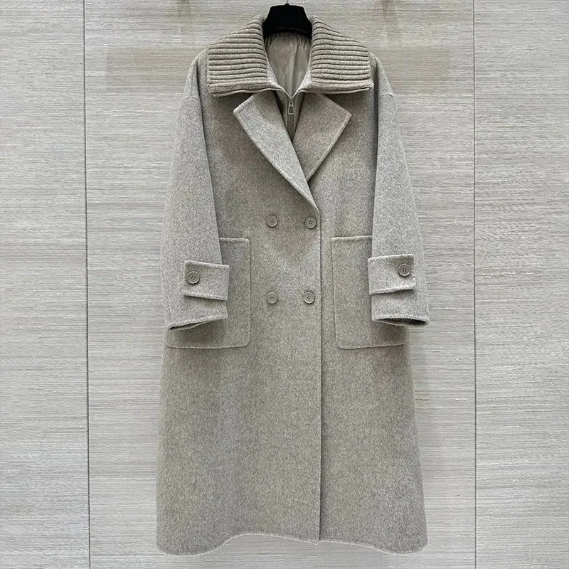 

High-quality women's down jacket + cashmere double-breasted windbreaker - a two-piece set of long coat elegant top 1010148