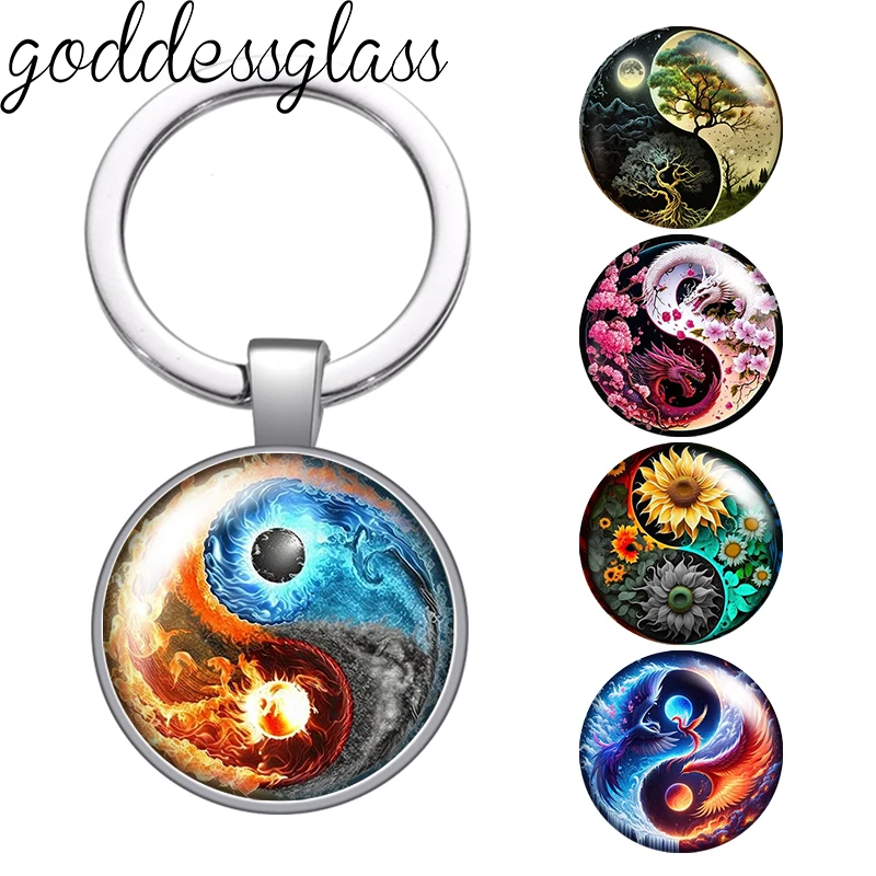 

New Taichi the Eight Diagrams Patterns photo glass cabochon keychain Bag Car key chain Ring Holder Charms keychains