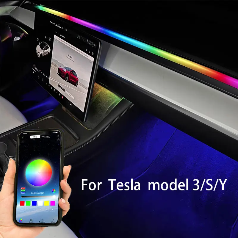 

6/8IN1Symphony 64Color car Ambient lights RGB guide fiber optic atmosphere acrylic Interior Decorative Lamp For Tesla Model3/Y/S