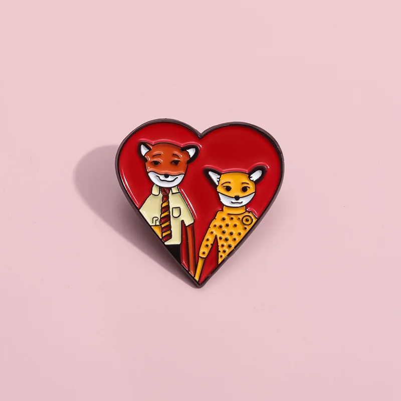 O Fantástico Sr. Fox Casal Amor Coração Broche, Esmalte Pin, Comédia Filmes Emblema, Mochila Jóias, Presente para Amigo, Atacado