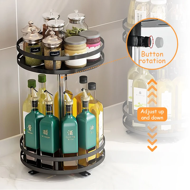 360°Rotation Spice Rack Organizer Jar Cans For Kitchen Accessories Non-Skid Carbon Steel Storage Tray For Seasonings And Spices