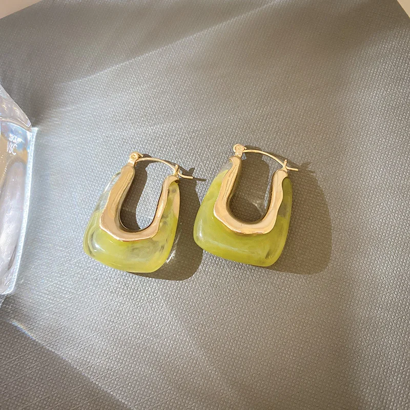 Effen Kleur Hars U-Vormige Onregelmatige Hoepel Oorbellen Voor Vrouwen Nieuwe Vintage Veelzijdige Oorgespen Delicate Mode Sieraden Groothandel