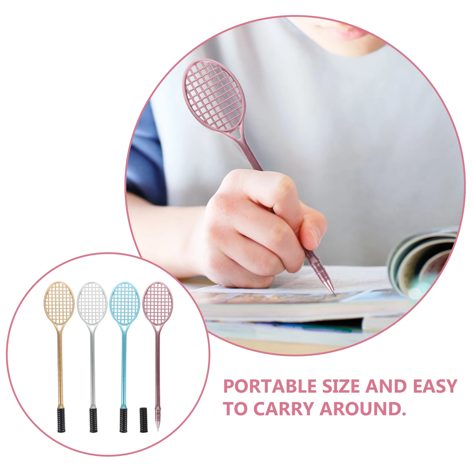 

10 Pcs Badminton Racket Pen Adorable Tennis Gel Ink Student Stationery Kids Gift Portable Size Smooth Writing